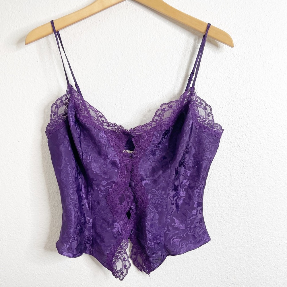 Vintage Victoria's Secret Gold Label Purple Lace Floral Jacquard Camisole Small
